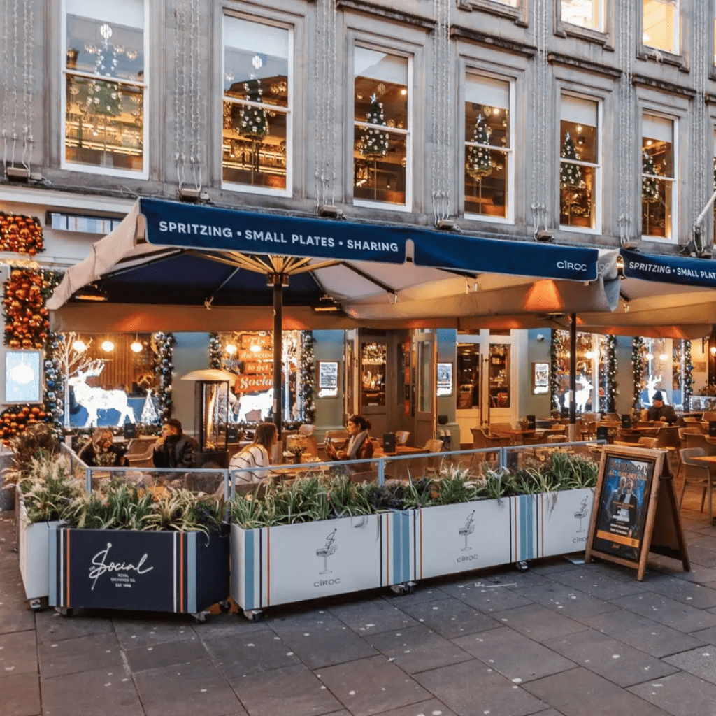 bespoke-branded-parasols-bespoke-branded-barrier-troughs-planting-social-glasgow